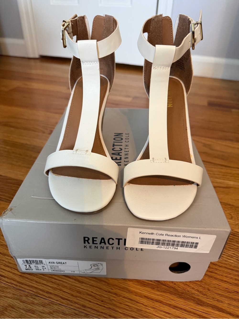 Kenneth Cole Ava Great White T-Strap Ankle Strap Heels